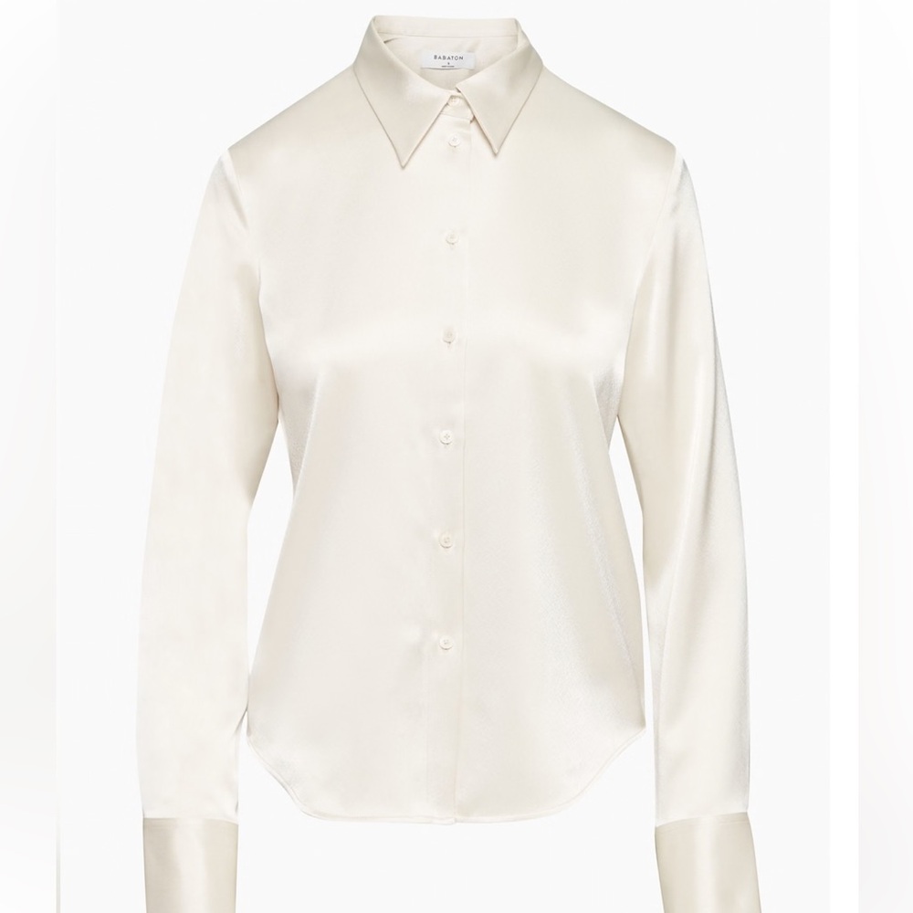 Babaton "Industry" Cream Satin Button-down Blouse NWT